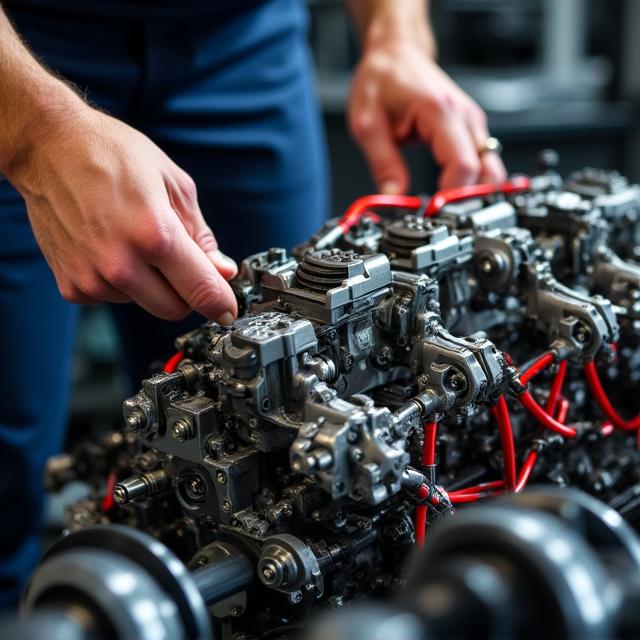 Meccanico Horologium Racing al lavoro su un motore da competizione